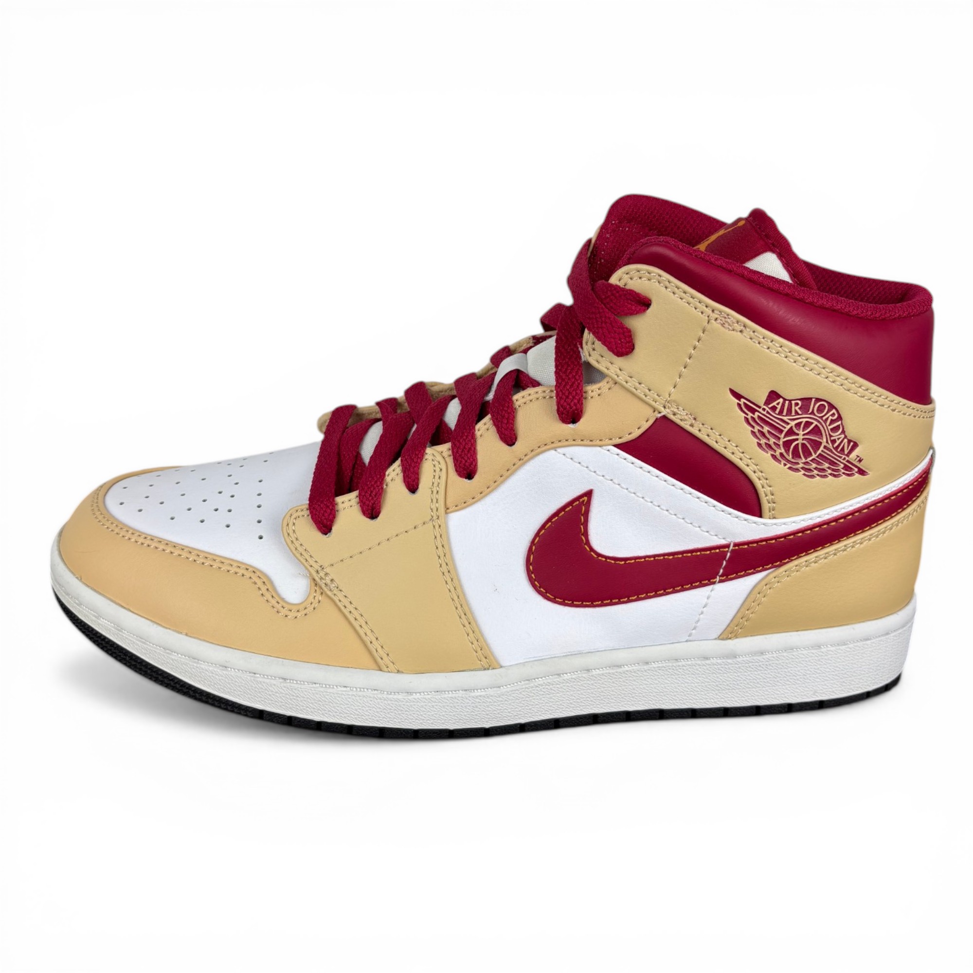 Jordan 1 Mid Light Curry Cardinal